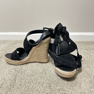 H&M Black and Tan Wedge Sandals